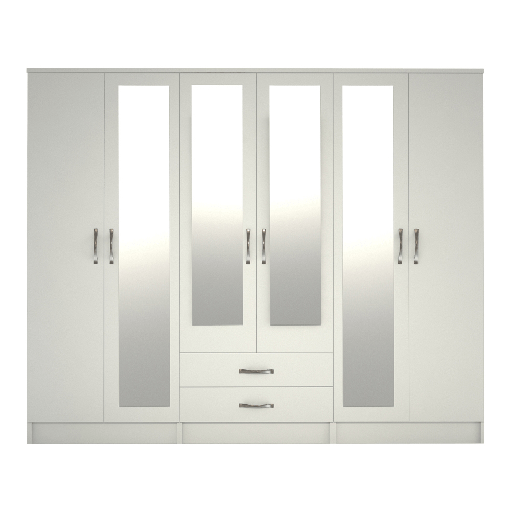 Ready assembled Classic 6 Door 4 Mirror Wardrobe White