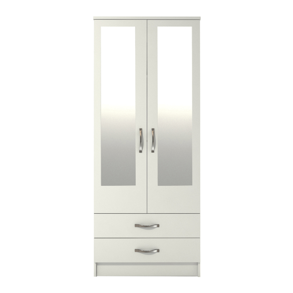 Ready assembled Classic 2 Door 2 Drawer Mirrored Wardrobe White