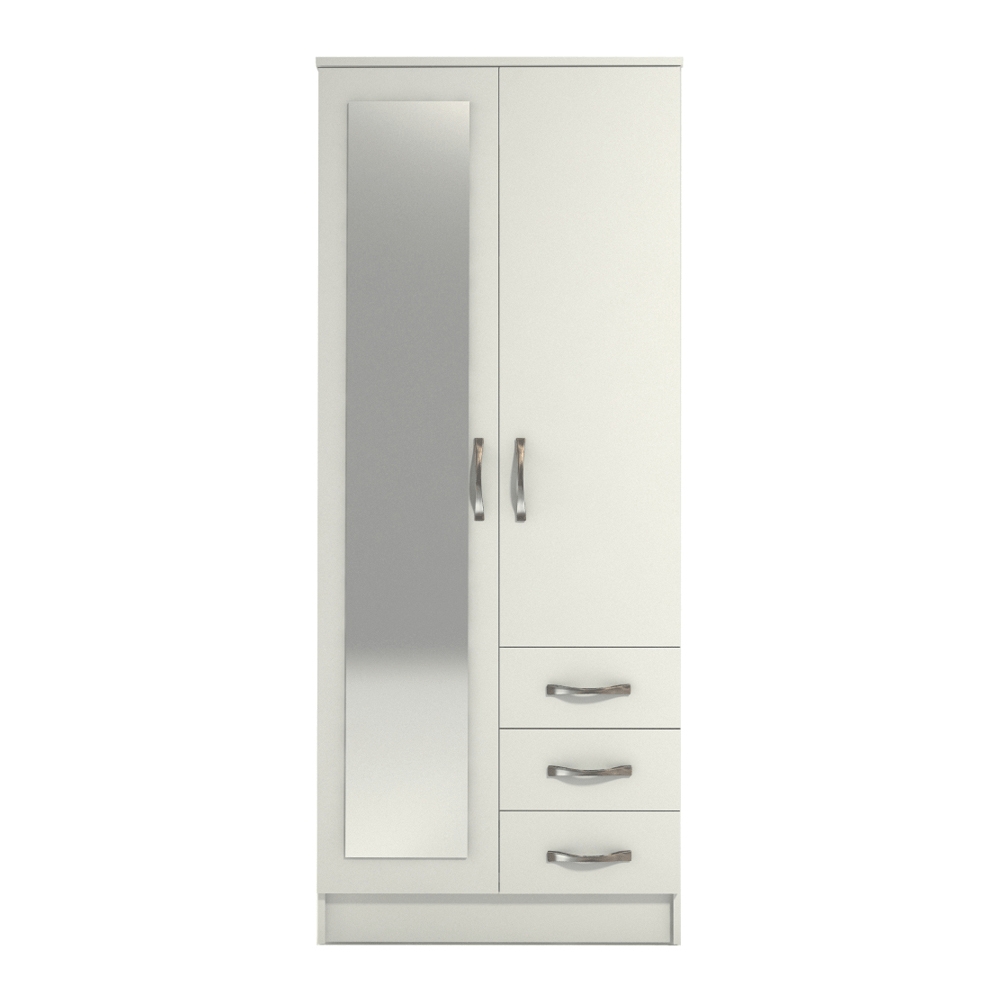 Ready assembled Classic 2 Door 3 Drawer Combi Mirrored Wardrobe White