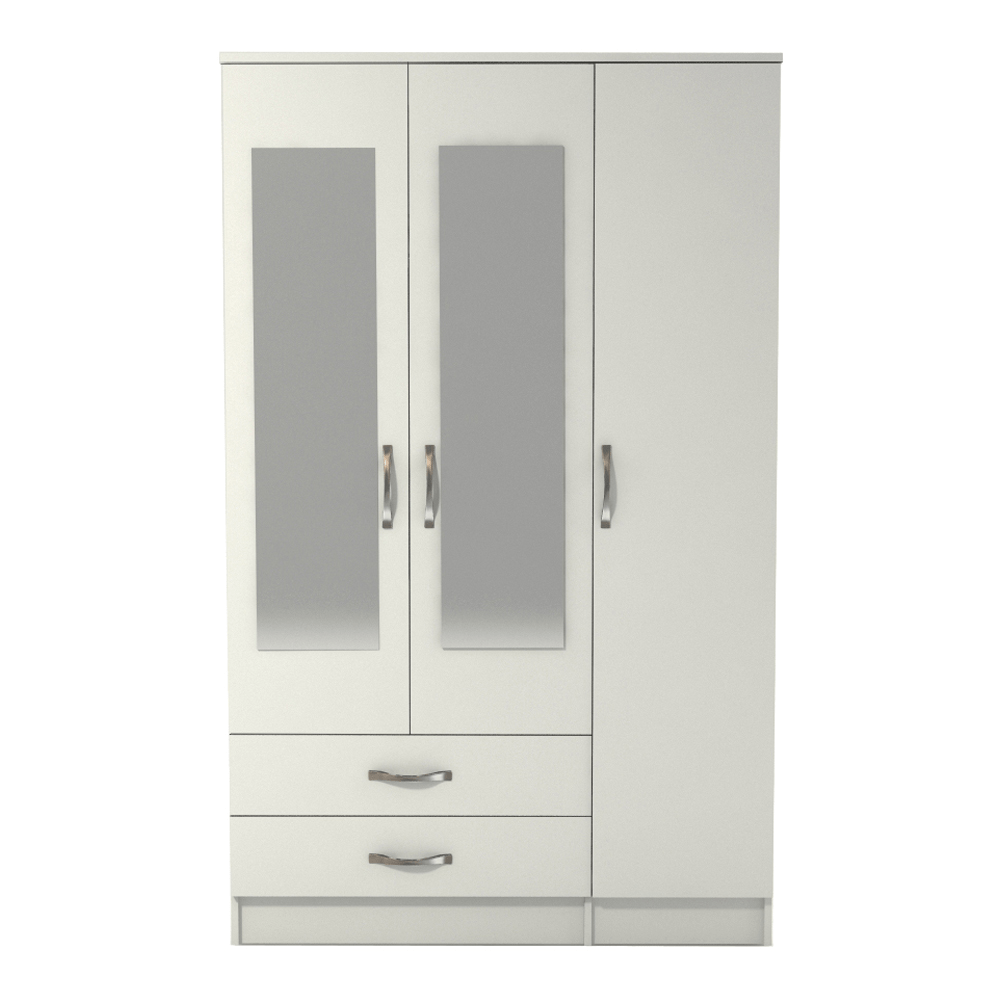 Ready assembled Classic 3 Door 2 Drawer Mirrored Wardrobe White
