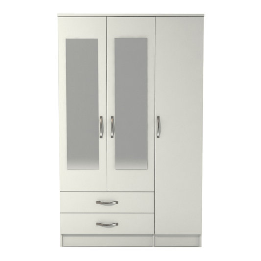 Ready assembled Classic 3 Door 2 Drawer Mirrored Wardrobe White