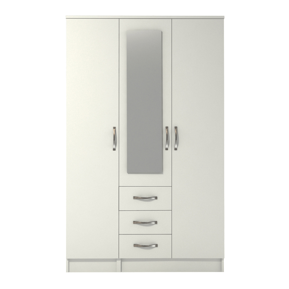 Ready assembled Classic 3 Door 3 Drawer Combi Mirrored Wardrobe White