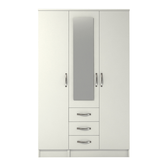 Ready assembled Classic 3 Door 3 Drawer Combi Mirrored Wardrobe White