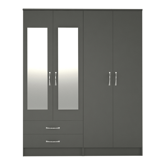 Ready assembled Classic 4 Door 2 Drawer Mirrored Wardrobe Grey