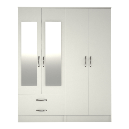 Ready assembled Classic 4 Door 2 Drawer Mirrored Wardrobe White
