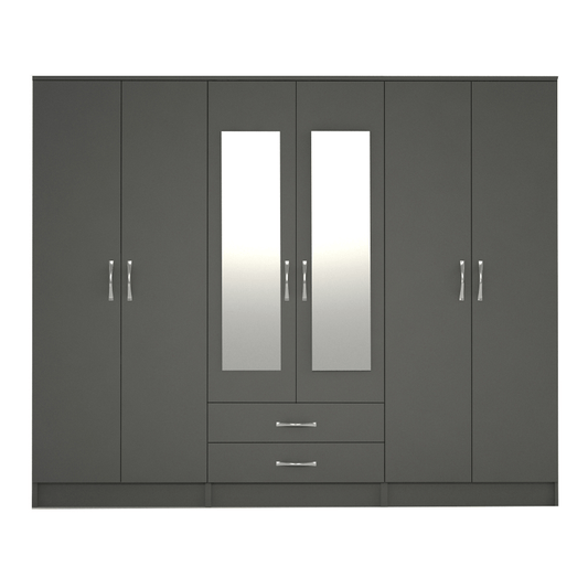 Ready assembled Classic 6 Door Mirrored Wardrobe Grey