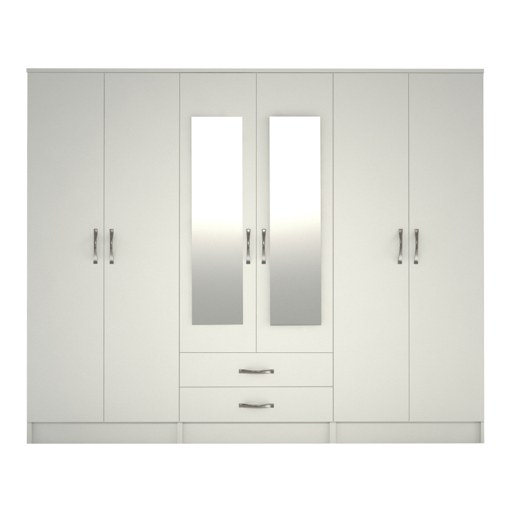 Ready assembled Classic 6 Door Mirrored Wardrobe White