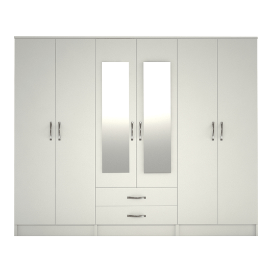 Ready assembled Classic 6 Door Mirrored Wardrobe White